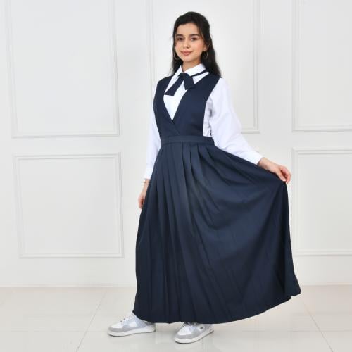 مريول كحلي رسمي بكسرات وربطة للقميص