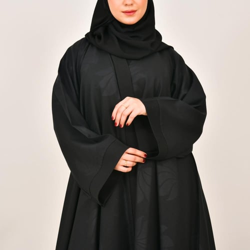 عباية سوداء كلوش بطبعات على كامل العباية