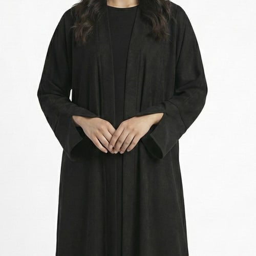 عباية سوداء شتوية بقماش الشامواه