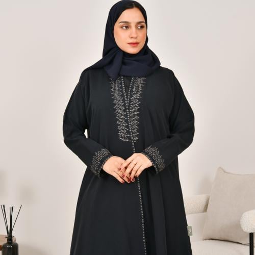 عباية لف باللون الكحلي داكن ربع كلوش بتطريز ذهبي ا...