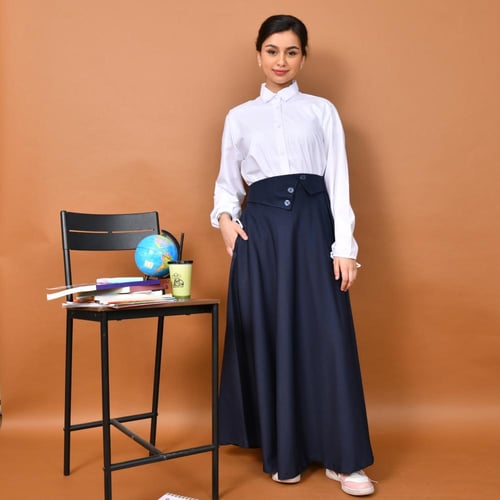 تنورة ربع كلوش بخصر عالي جانبي مائل مزين بأزرار (ك...