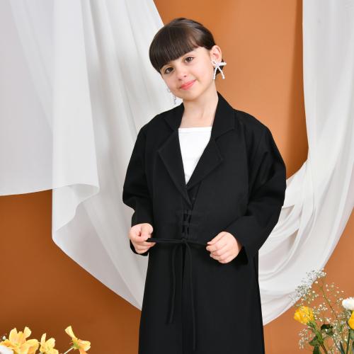 عباية سوداء رسمية بقطعتين متصلة مزينة بربط خيوط وج...