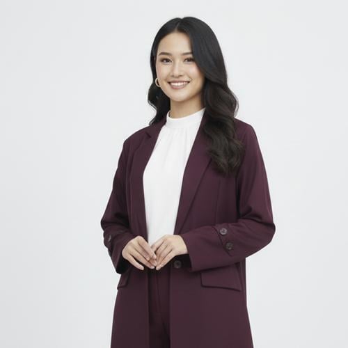 بليزر راقي بلون العنابي مزود بجيوب ومزين بأزرار