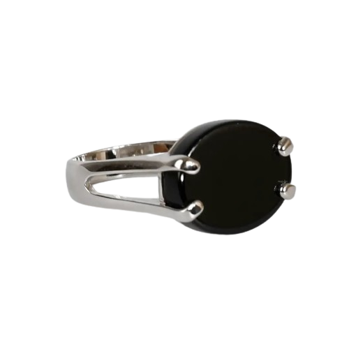 خاتم فضة ملكي تصميم بيضاوي شنكار - أسود