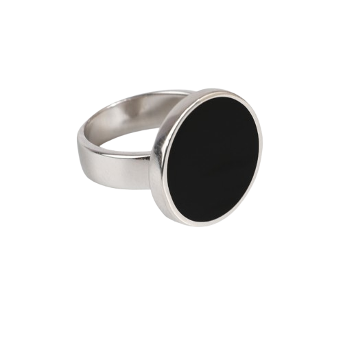 خاتم فضة ملكي تصميم دائري - أسود