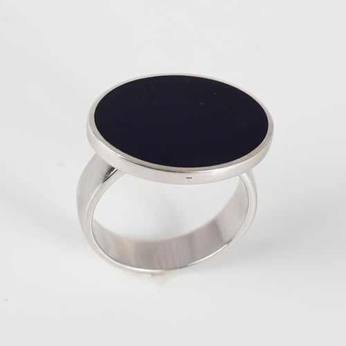 خاتم فضة ملكي تصميم بيضاوي - أسود