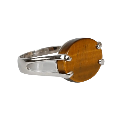 خاتم فضة ملكي تصميم بيضاوي بحجر عين النمر