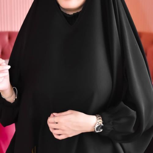 Plain head covering abaya with elastic cuffs