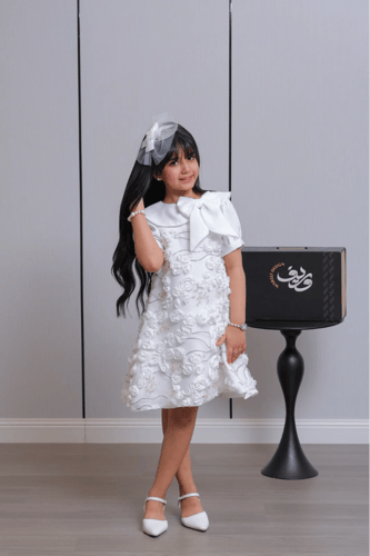 فستان بناتي بتطريز ورود ثلاثية الأبعاد وياقة فيونك...