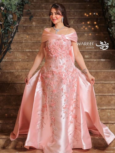 فستان سهره اوف شولدر باللون الزهري