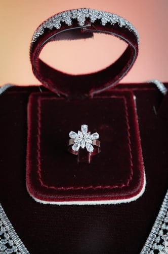 طقم زركون فضي بتصميم V متلألئ من WAREEF