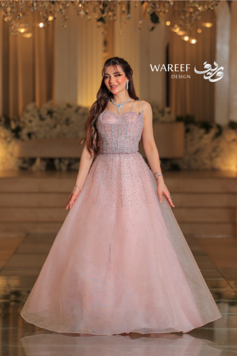 فستان سهره زهري بتطريز فضي