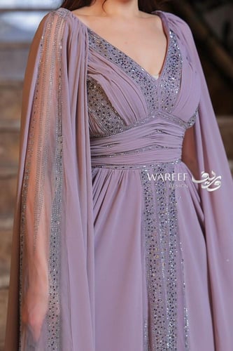 فستان سهره موف باكمام واسعه وطويله