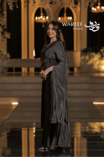 فستان سهرة ذهبي غامق أوف شولدر أكمام طويلة خصر مطر...