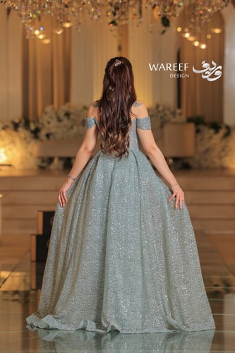 فستان سهره اوف شولدر بذيل خلفي طويل