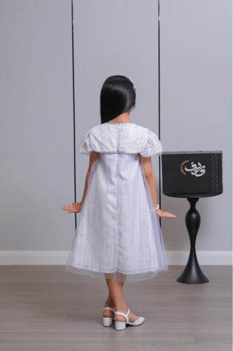 فستان بناتي بنفسجي فاتح بتول ناعم وياقة مستديرة أن...