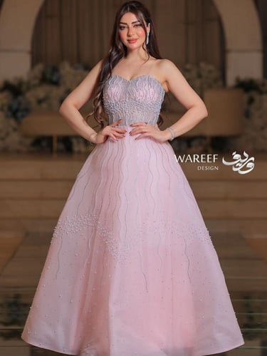 فستان سهره جازار وردي مزين بفصوص