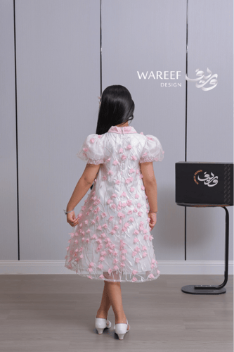 فستان بناتي مزهر بورود وردية ثلاثية الأبعاد وأكمام...