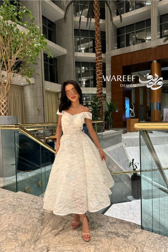 فستان سهرة سكري أوف شولدر A-Line مطرّز يدويًا – تص...