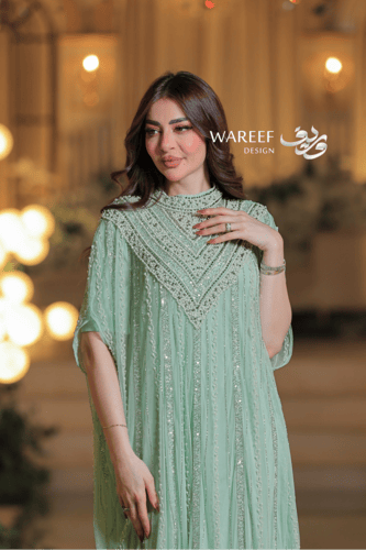 جلابية فاخرة باللون الأخضر النعناعي