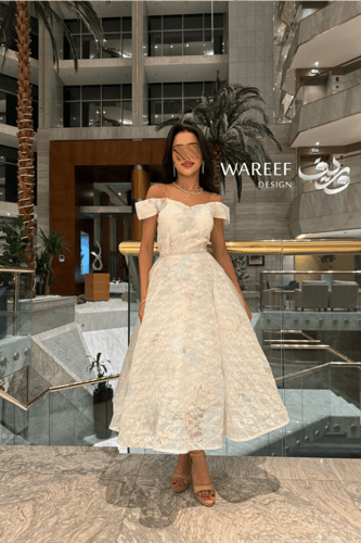 فستان سهرة سكري أوف شولدر A-Line مطرّز يدويًا – تص...