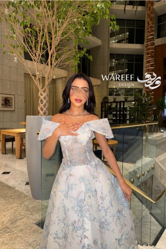 فستان سهرة سماوي A-Line بتطريز شك مشجّر – تصميم أو...