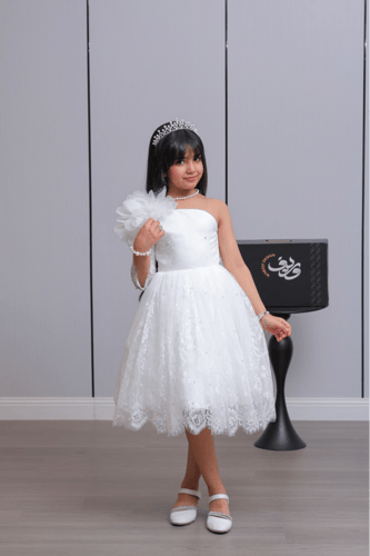 فستان بناتي كتف واحد بوردة ثلاثية الأبعاد ودانتيل...