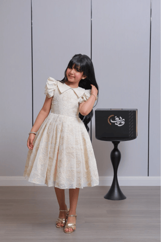 فستان بناتي دانتيل فاخر بياقة مزخرفة