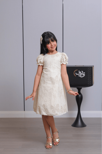 فستان بناتي بتطريز فراشات وأكمام منفوشة