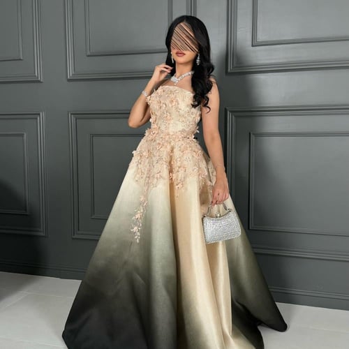 فستان سهرة توب بتطريز ورود فاخر بتدرجات اللون الأس...