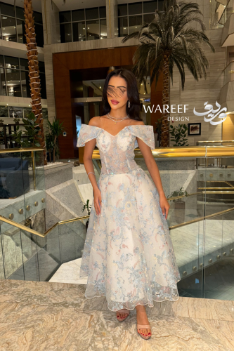 فستان سهرة سماوي A-Line بتطريز شك مشجّر – تصميم أو...