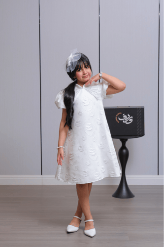 فستان بناتي بتطريز دائري وياقة مرتفعة أنيقة