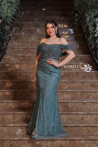 فستان سهره اوف شولدر باللون التيفاني المميز