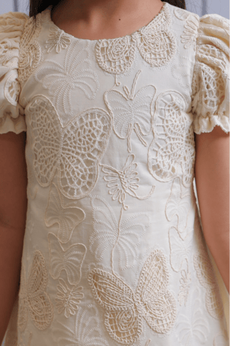 فستان بناتي بتطريز فراشات وأكمام منفوشة