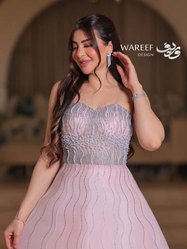 فستان سهره جازار وردي مزين بفصوص