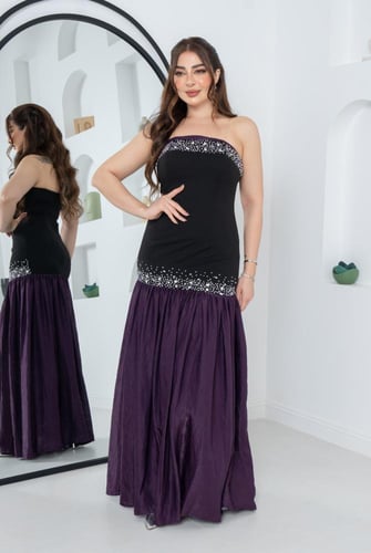 فستان ناعم توب خامه كريب تطريز فصوص