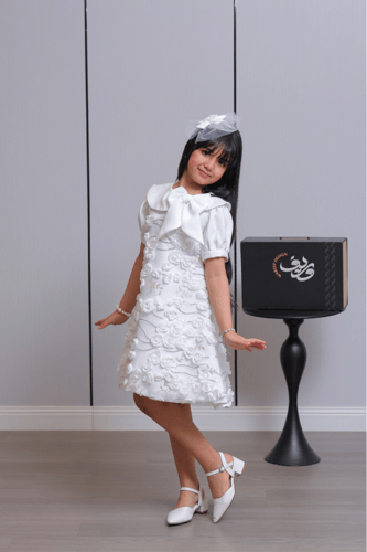 فستان بناتي بتطريز ورود ثلاثية الأبعاد وياقة فيونك...