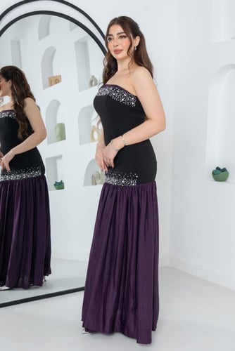 فستان ناعم توب خامه كريب تطريز فصوص