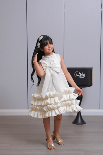 فستان بناتي بكشاكش متعددة وربطة أمامية فاخرة