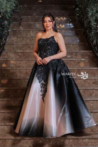 فستان سهره باللون البيج والاسود