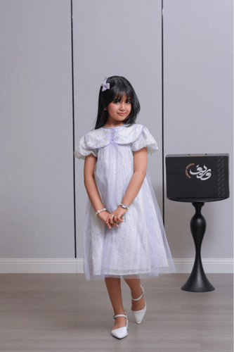 فستان بناتي بنفسجي فاتح بتول ناعم وياقة مستديرة أن...