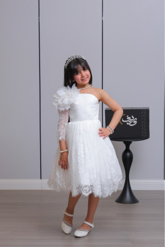 فستان بناتي كتف واحد بوردة ثلاثية الأبعاد ودانتيل...