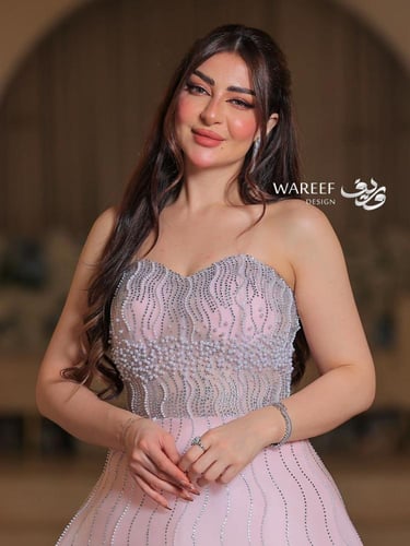 فستان سهره جازار وردي مزين بفصوص