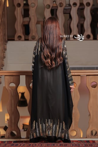 جلابية سوداء فاخرة قطعتين من الشيفون والساتان بتطر...