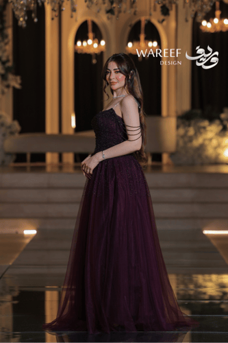 فستان سهرة بنفسجي داكن أوف شولدر أكمام منفصلة مرصع...