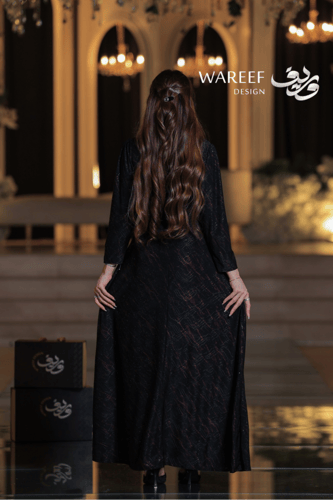 فستان سهرة أسود طويل ياقة V أكمام طويلة حزام خصر م...