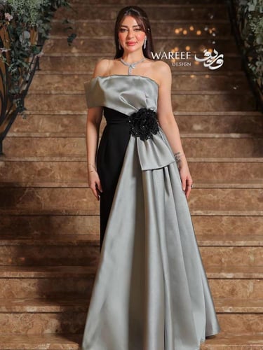 فستان سهرة ون شولدر باللون اسود زيتي