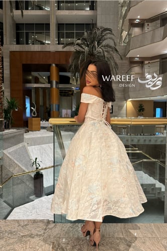 فستان سهرة سكري أوف شولدر A-Line مطرّز يدويًا – تص...