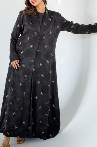 عباية بليزر حرير تركي مغسول بطبعات ورد – عباية نسا...