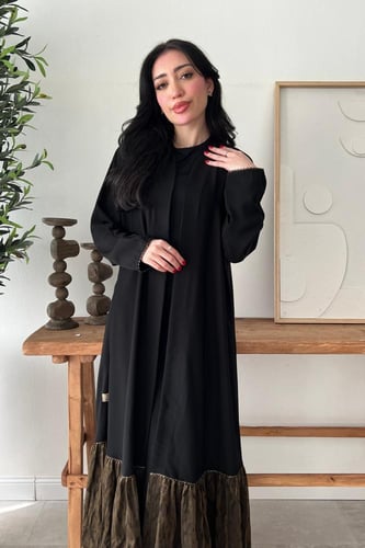 عباية نص كلوش كريب مع شيفون ذهبي معتق